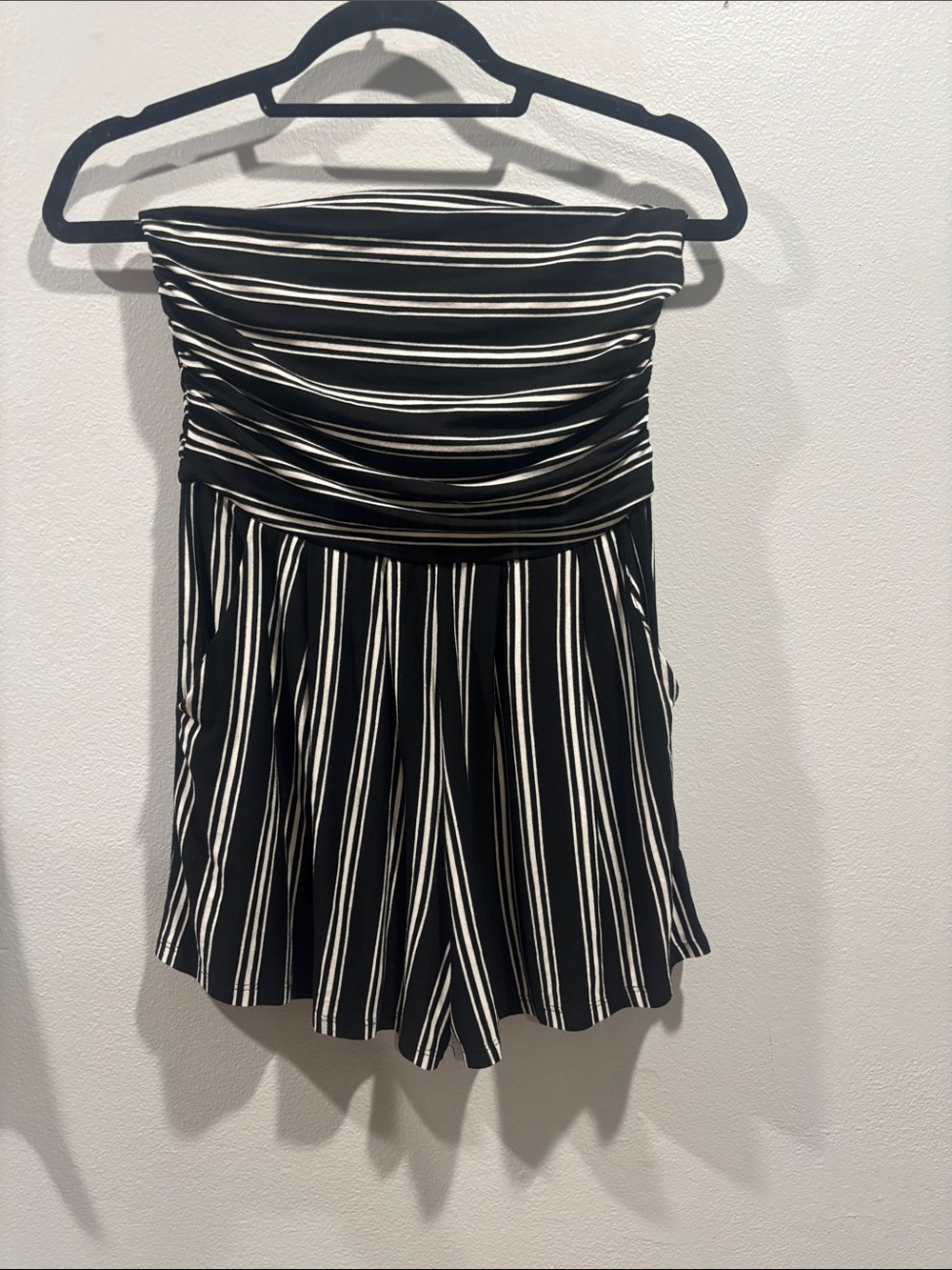 Heart & Hips Black and White Strapless Striped Romper